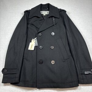 Diesel NWT Wool Peacoat Mens Military Double Breasted Jacket Size Large Black